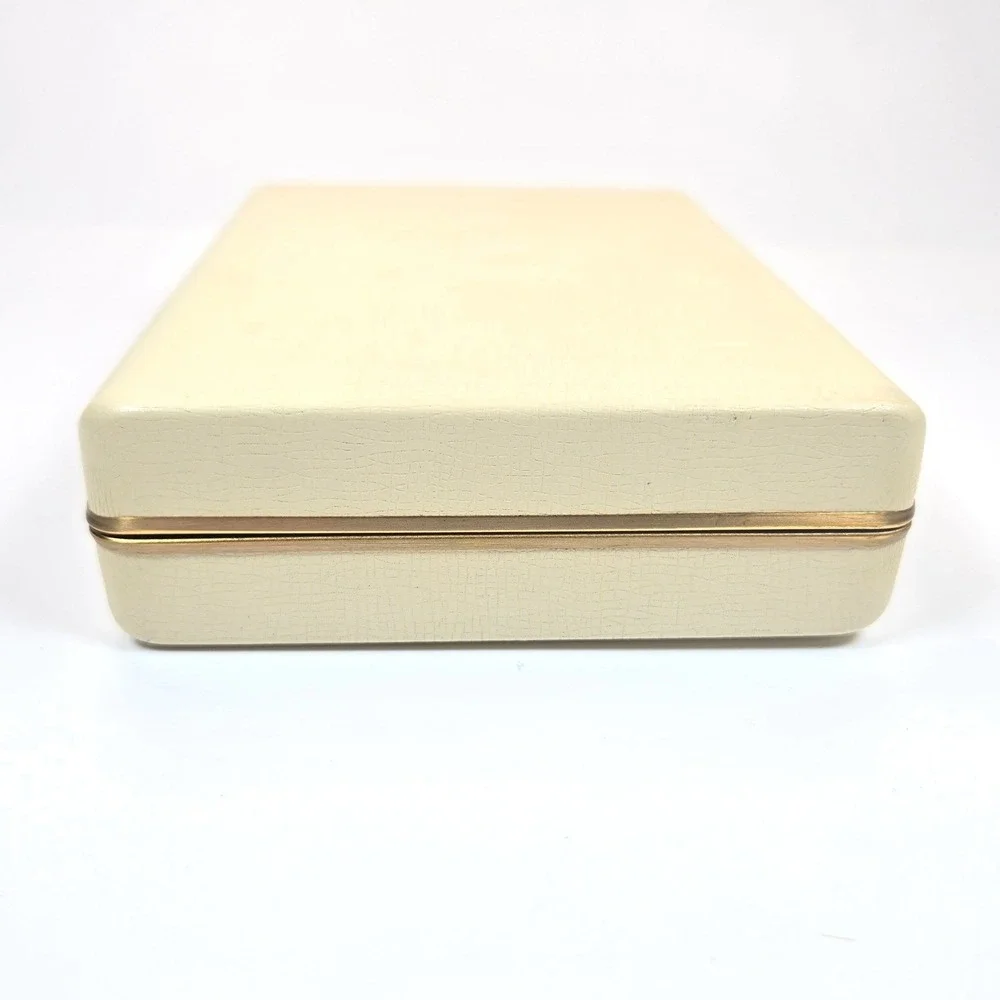 Vintage 6X4 Hard Jewelry Box Storage Travel Carry case Faux Leather Gold Tone